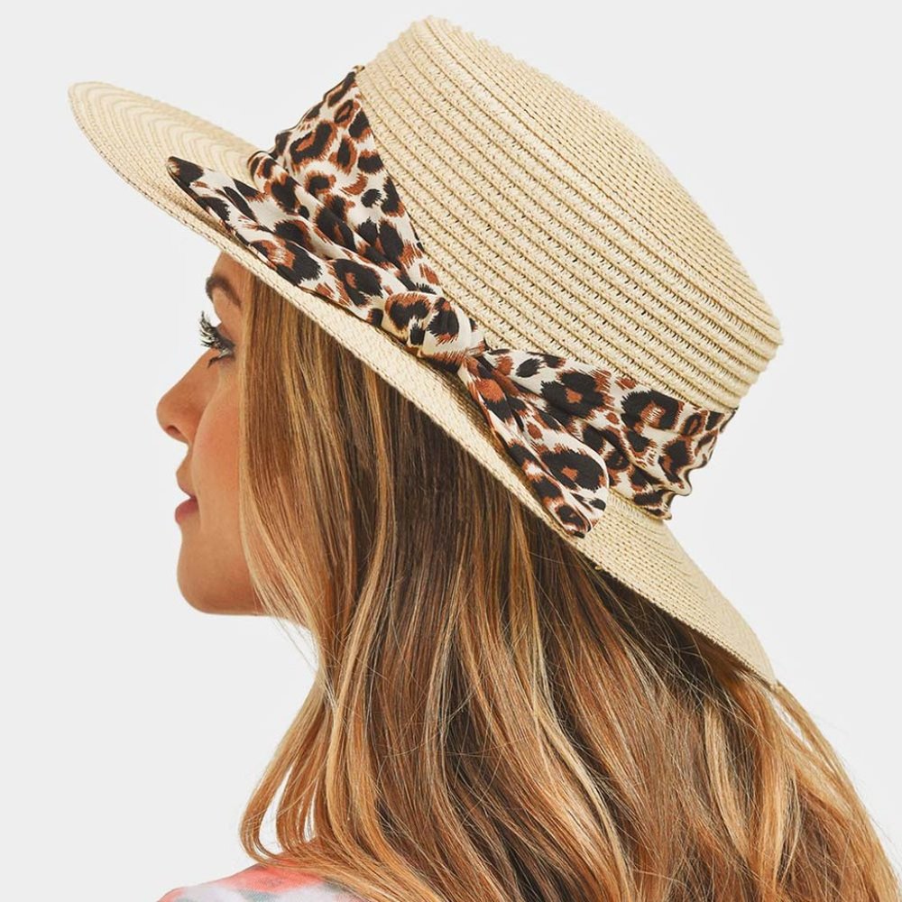 Leopard Band Flat top Sun hat